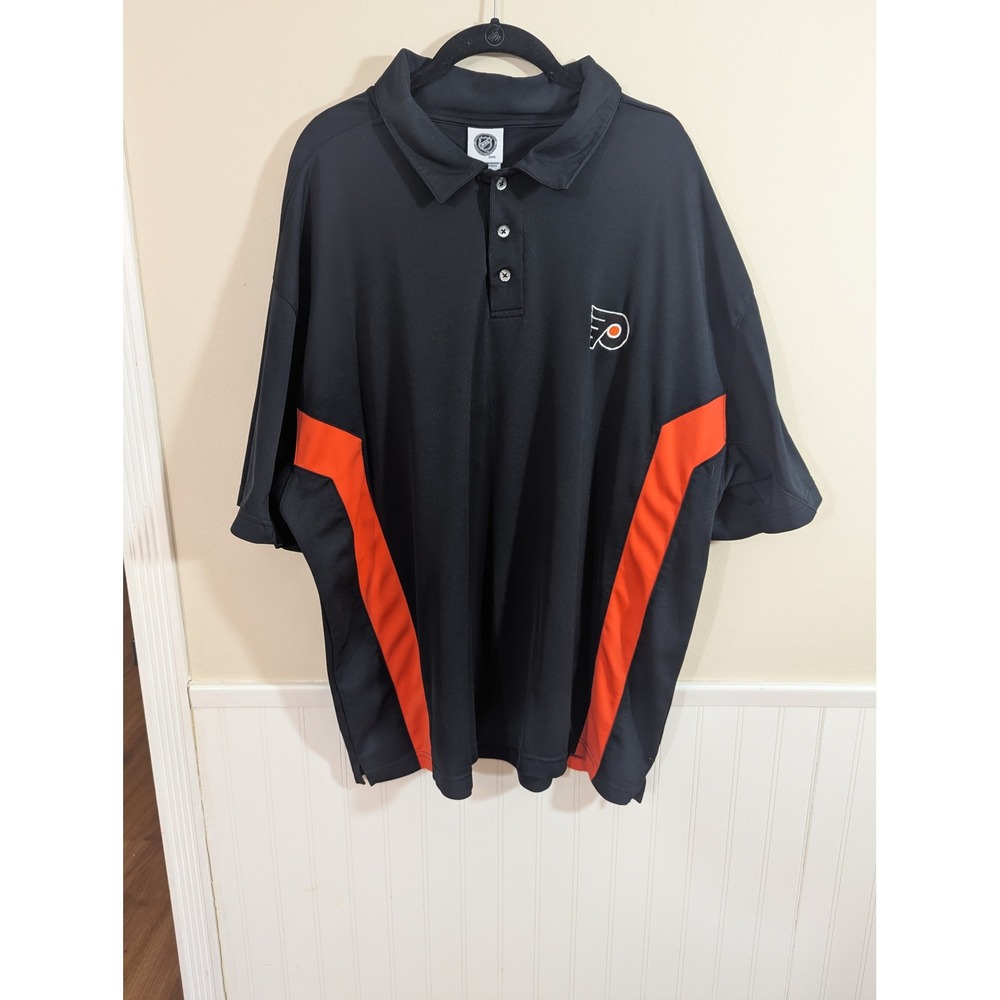 NHL Philadelphia Flyers Mens 2XL Black Orange Performance Polo Shirt Hockey
